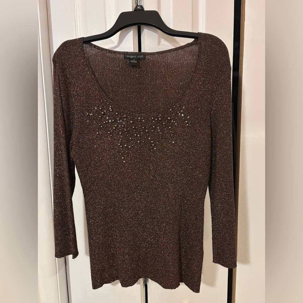 Macys August Silk Shimmering Brown Top
